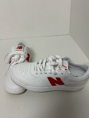 New Balance White Sneakers with Red 'N' Accent